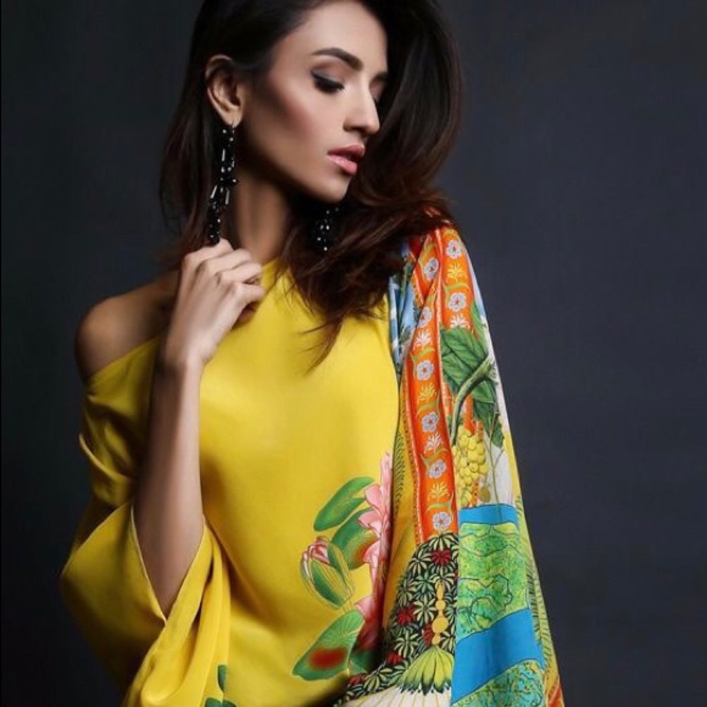 Asymmetrical silk shirt with embroidered pant!!